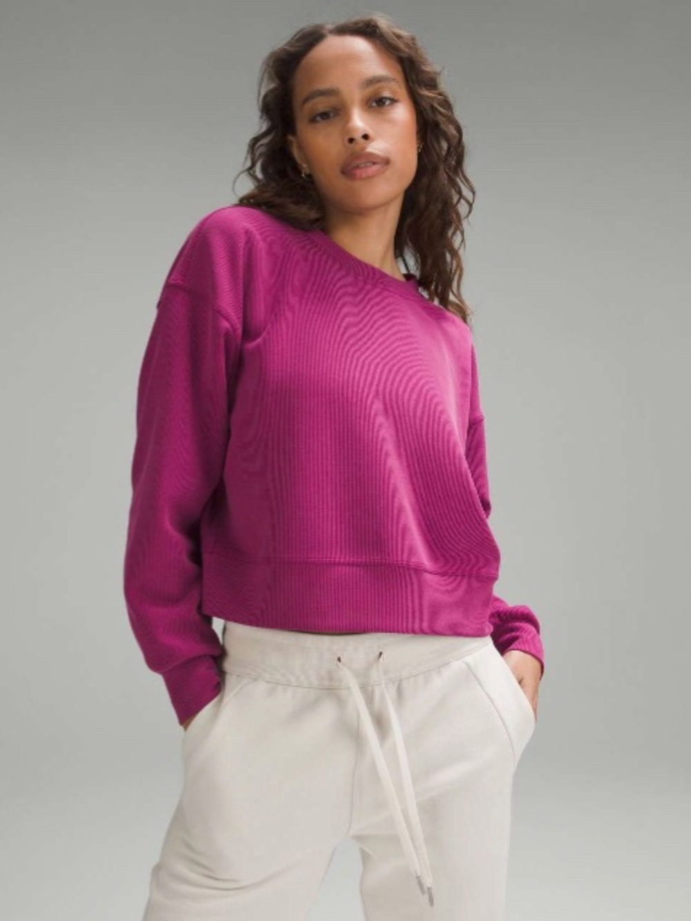 Lululemon Ribbed Softstreme Perfectly Oversized Cropped Crew Magenta Purple